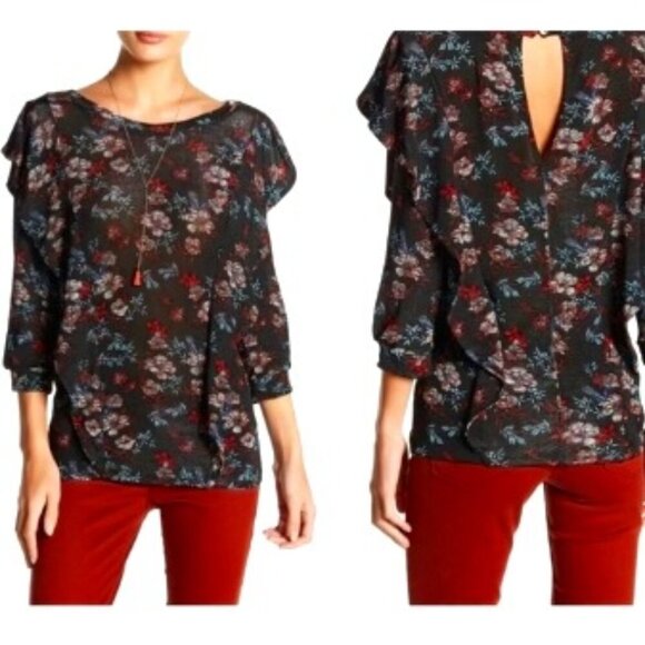 Free People Tops - NWT!!! FREE PEOPLE Dock Side Black Comb FLORAL Blouse, Size Small